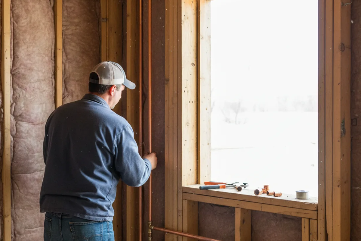 Licensed plumber running new copper supply lines in a Thayer home