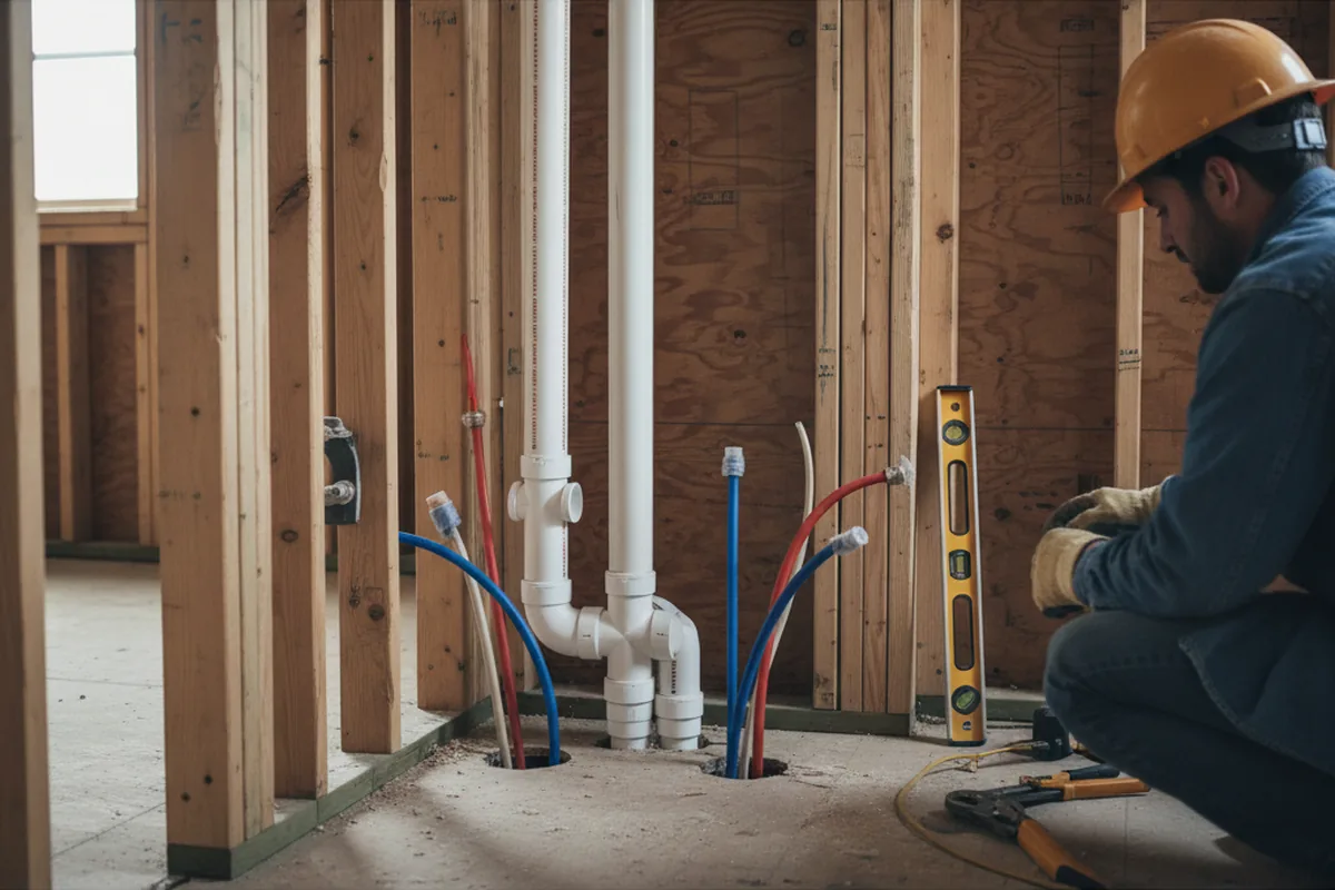 Drain and supply rough-in during Sump Pump Repair in Thayer