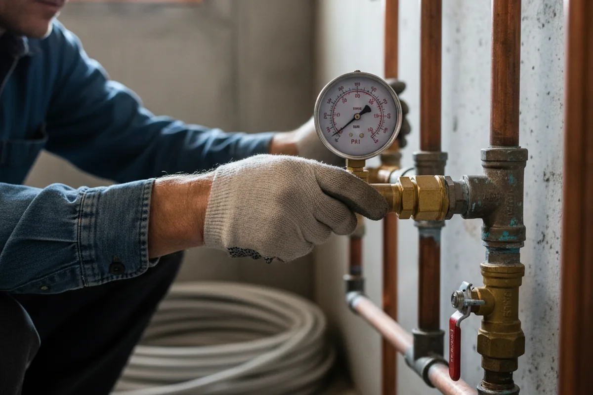 Pressure testing a repaired line during Water Line Repair in Thayer